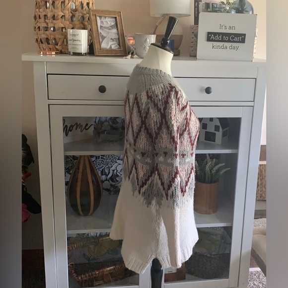 Merona Chunky Knit Sweater Fairisle Pink Grey Oversized cut size S - Picture 3 of 7